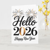 Carte Hello 2026 Happy New Year Retro Glam  (Fleur jaune)