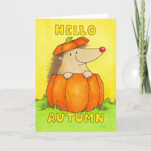 Carte Hello Autumn Hedgehog in Pumpkin Greeting (Devant)