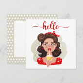 Carte Hello Cute Retro Girl Tan Flat (Devant / Derrière)