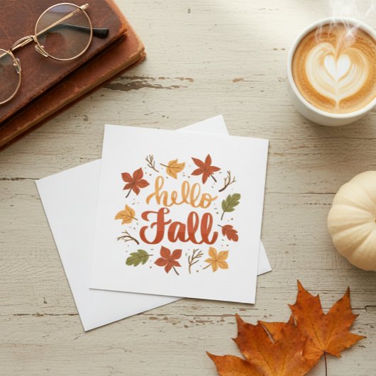 Carte Hello Fall Greeting Card with Autumn Leaves