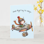 Carte Hello Friendship Whimsical Kid Flying Plane (Fleur jaune)