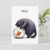 Carte Hello Hi Black Cat and Goldfish Bowl Funny (Debout devant)