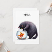 Carte Hello Hi Black Cat and Goldfish Bowl Funny (Devant/Arrière en situation)