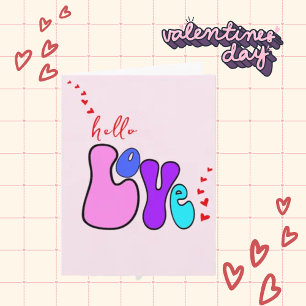 Carte "Hello Love" Heureuse Sainte-Valentin de Retro 70