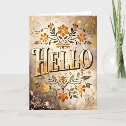 Carte Hello, pretty floral design, (Devant)