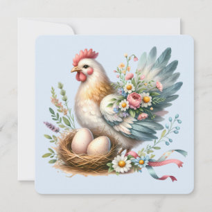 Carte Hen Floral aux Oeufs Charme Vintage Ferme