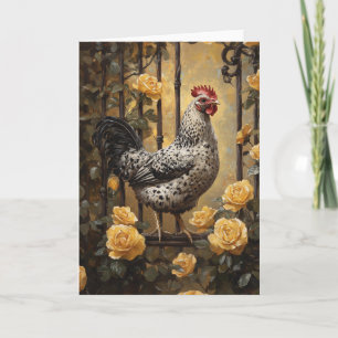 Carte Hen moucheté avec peinture à l'huile de rose jaune