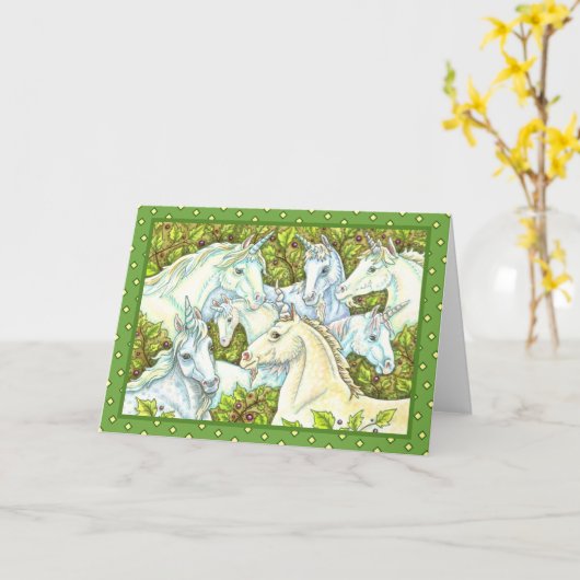Carte HERBE DE L'UNICORNE MÉDIÉVALE, CHEVAUX, Imaginaire (Fleur jaune)