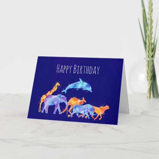 Carte Herd animal sauvage coloré Aquarelle Anniversaire (Devant)