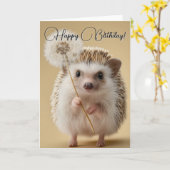 Carte Hérisson adorable tenant un pissenlit (Fleur jaune)