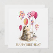 Carte Hérisson avec ballons roses Joyeux anniversaire (Devant / Derrière)
