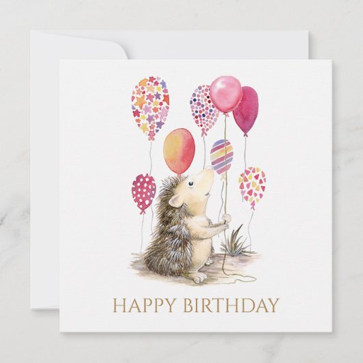 Carte Hérisson avec ballons roses Joyeux anniversaire (Devant)