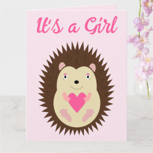 Carte Hérisson Bébé Fille Rose Personnalisé