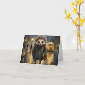 Carte Hérisson dans la conception de l'aquarelle du brou (Fleur jaune)