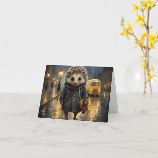 Carte Hérisson dans la conception de l'aquarelle du brou (Fleur jaune)