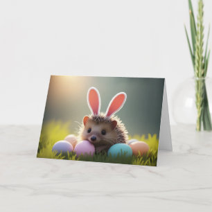 Carte Hérisson de Pâques mignon avec des œufs colorés
