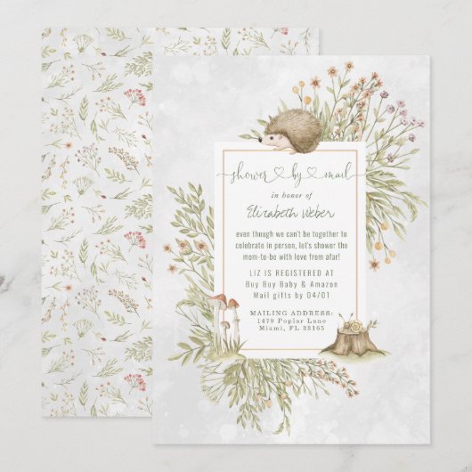 Carte Hérisson de Woodland | Baby shower forestier par c (Devant / Derrière)