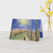 Carte Hérisson, hibou, lune et étoiles Aquarelle (Fleur jaune)