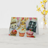 Carte Hérisson Lapin Mouffette & Gâteaux Art à l'aquarel (Fleur jaune)