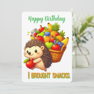 Carte Hérisson Mignon Avec Panier de Fruits Joyeux Anniv