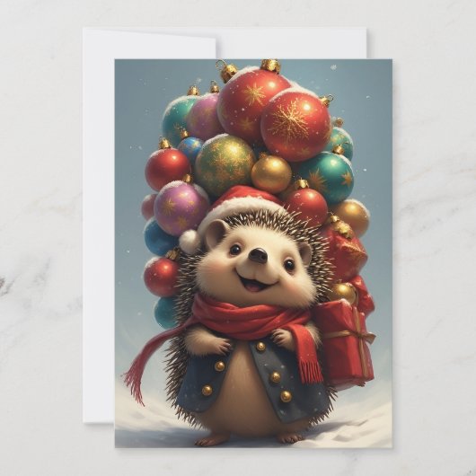 Carte Hérisson Mignon Célébrant Noël (Devant)