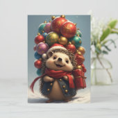 Carte Hérisson Mignon Célébrant Noël (Debout devant)