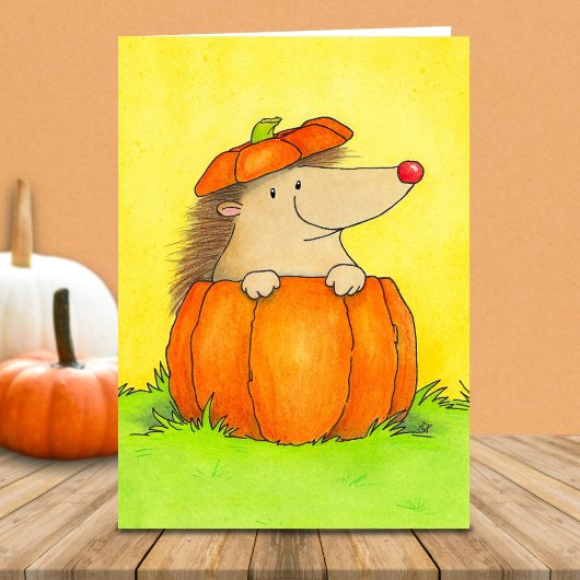 Carte Hérisson Mignon Vide dans Citrouille Automne