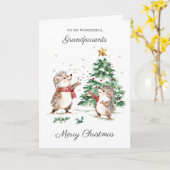 Carte Hérisson Noël Grands-parents (Fleur jaune)