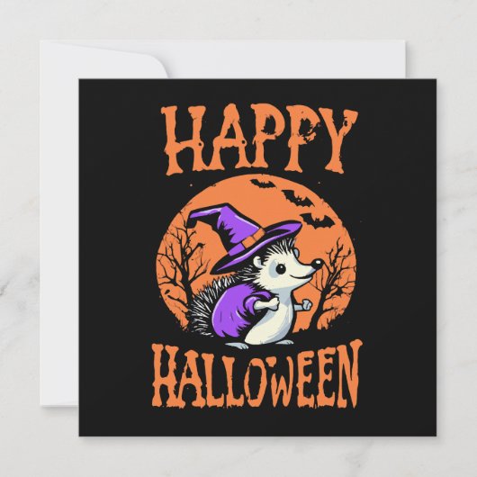 Carte Hérisson sorcière Halloween joyeux (Devant)