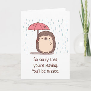 Carte Hérisson triste tenant un parapluie sous la pluie,