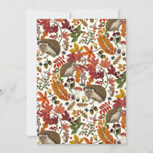 Carte Hérissons et flore forestière automnale sur ivoire