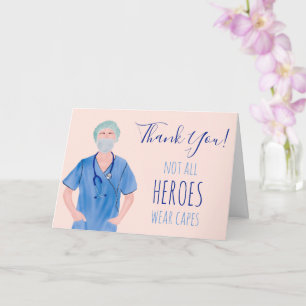 Carte Heroes infirmière illustration rose bleu merci