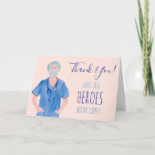 Carte Heroes infirmière illustration rose bleu merci (Devant)