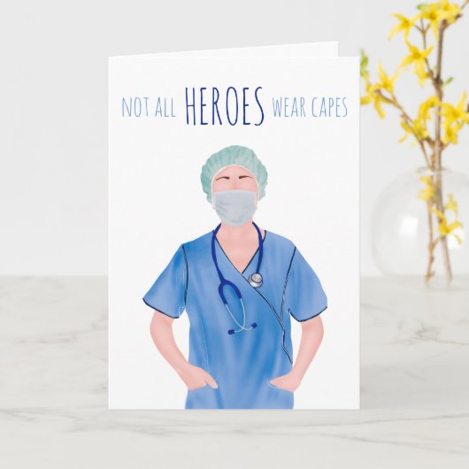 Carte Heroes stethoscope infirmière illustration merci (Fleur jaune)