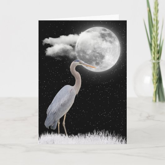 Carte Heron gris avec Pleine lune Anniversaire (Devant)