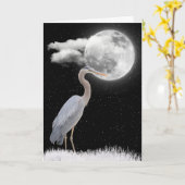 Carte Heron gris avec Pleine lune Anniversaire (Fleur jaune)