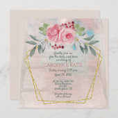 Carte Hers et Hers Roses roses roses et géométrie or (Devant / Derrière)