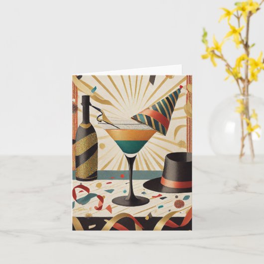 Carte Heure Cocktail Mi-Siècle - Nouvel An (Fleur jaune)