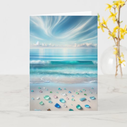 Carte Heureuse Bénédiction d'anniversaire | Océan bleu (Fleur jaune)