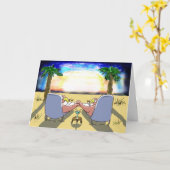 Carte heureuse de couples de Flamant rose de rose (Fleur jaune)