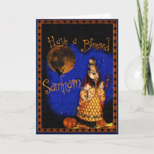 Carte heureuse de Samhain Halloween de sorcière