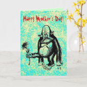 Carte heureuse du jour de mère de singe drôle (Fleur jaune)