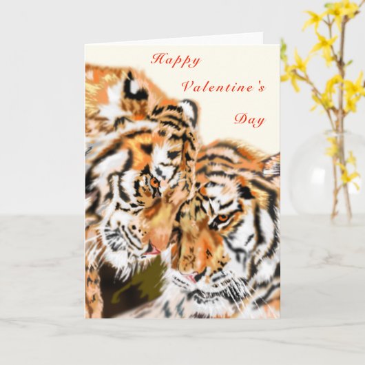 Carte Heureuse Sainte-Valentin avec deux tigres se (Fleur jaune)