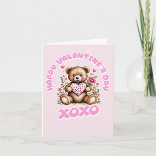 Carte Heureuse Sainte-Valentin avec un mignon ours (Devant)