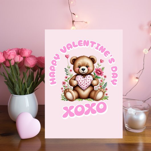 Carte Heureuse Sainte-Valentin avec un mignon ours