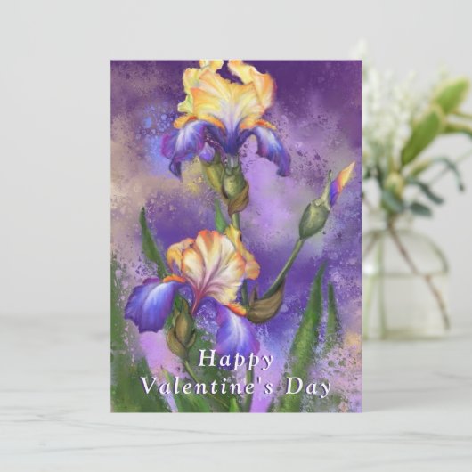 Carte Heureuse Sainte-Valentin - Belle Fleur Iris (Debout devant)