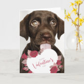 Carte Heureuse Sainte-Valentin | Chiot mignon (Fleur jaune)