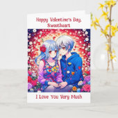Carte Heureuse Sainte-Valentin | Couple d'Anime mignet (Fleur jaune)