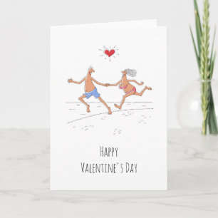 Carte Heureuse Sainte-Valentin Couple Lovers Beach Heart