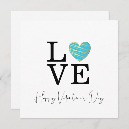 Carte Heureuse Sainte-Valentin de coeur Turquoise Love S (Devant / Derrière)